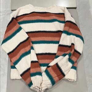 Billabong Cream and Teal Striped Sweater